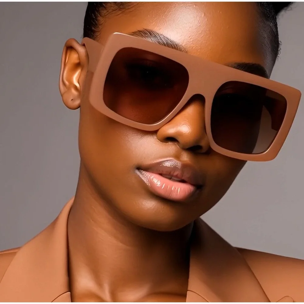 Oversized Square Sunglasses Women's Fashion Frame Brown Tinted Lenses Bold Gafas